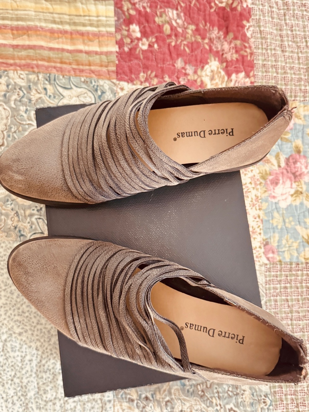 Pierre Dumas Taupe Layered Strap Ankle Booties
